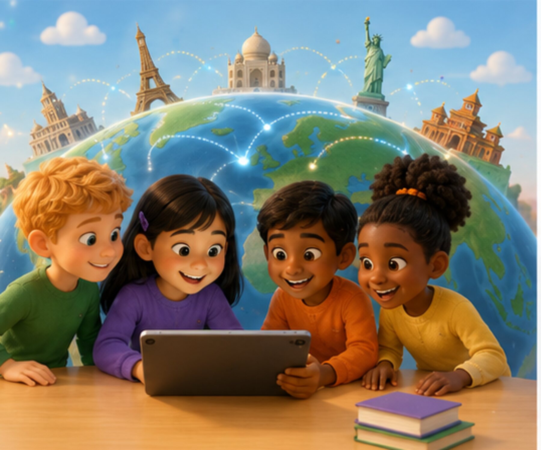 Children from several countries learning together.