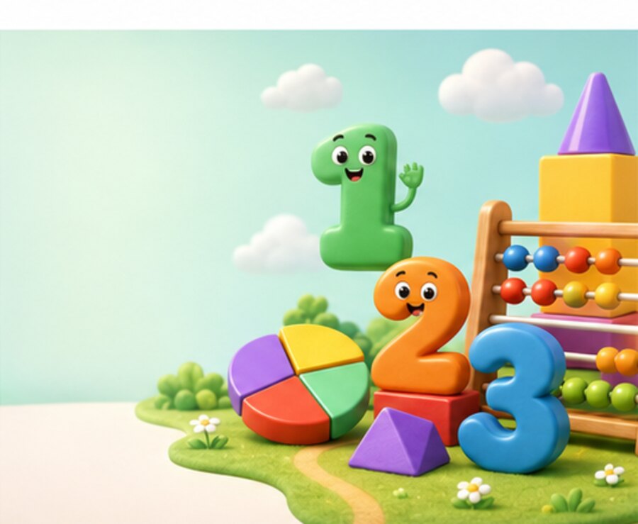 Numbers and shapes arranged as a puzzle.
